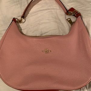 Pink and brick coach leather hobo
